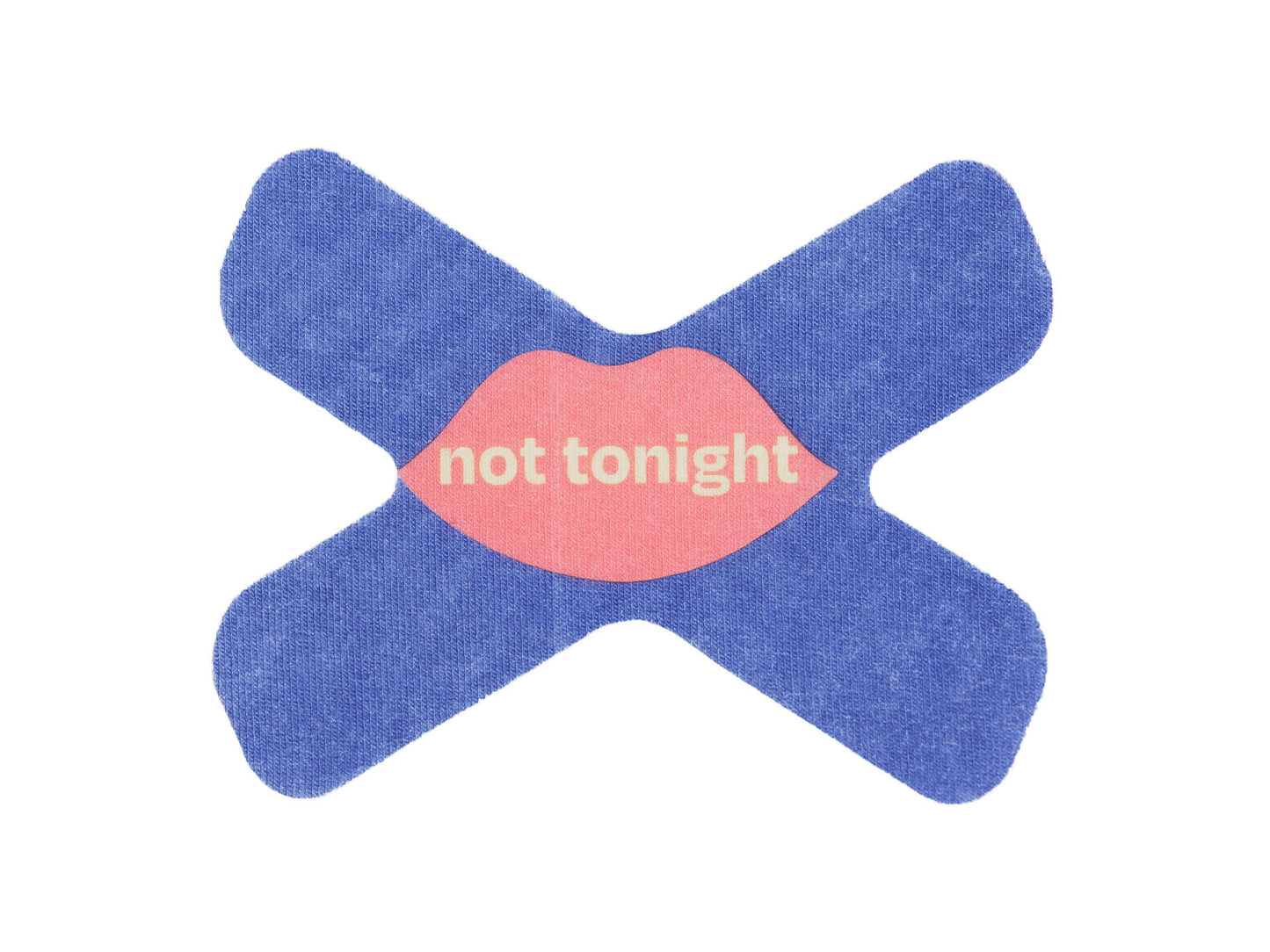 Purple cross mouth tape that says "not tonight"