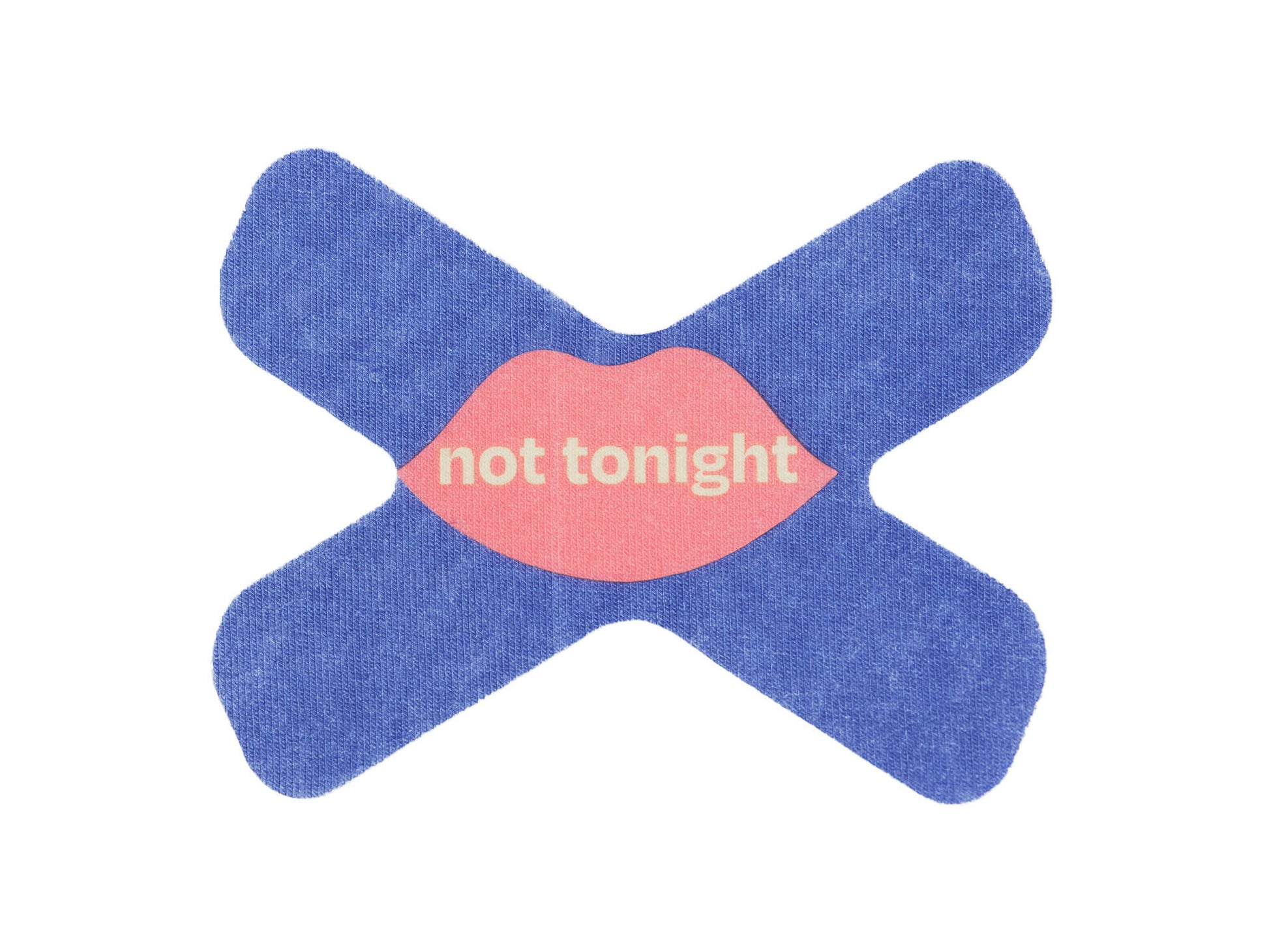 Purple cross mouth tape that says "not tonight"