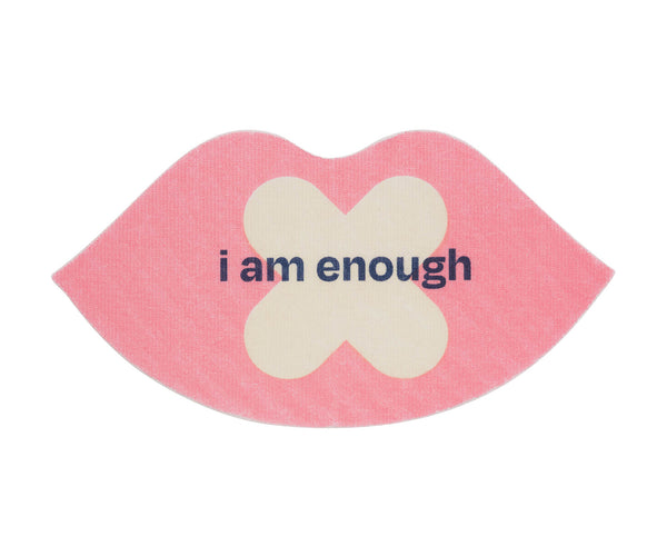 Pink lip mouth tape that says "i am enough "