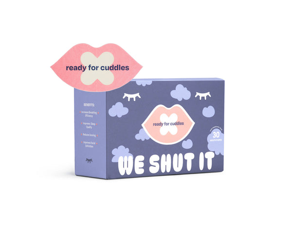 We shut it mouth tape and purple packaging, on a white background