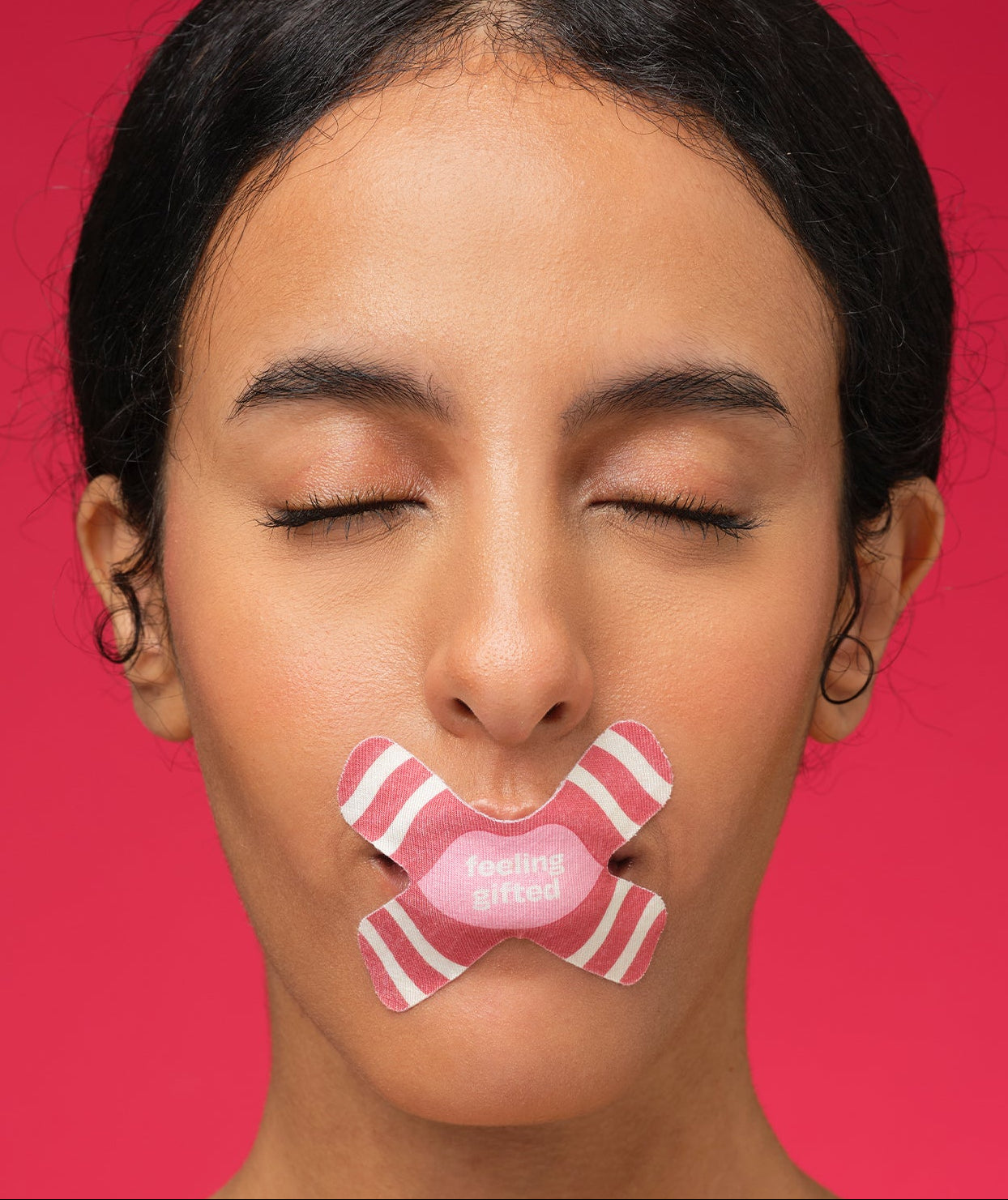 We Shut It mouth tape for better sleep on model. 