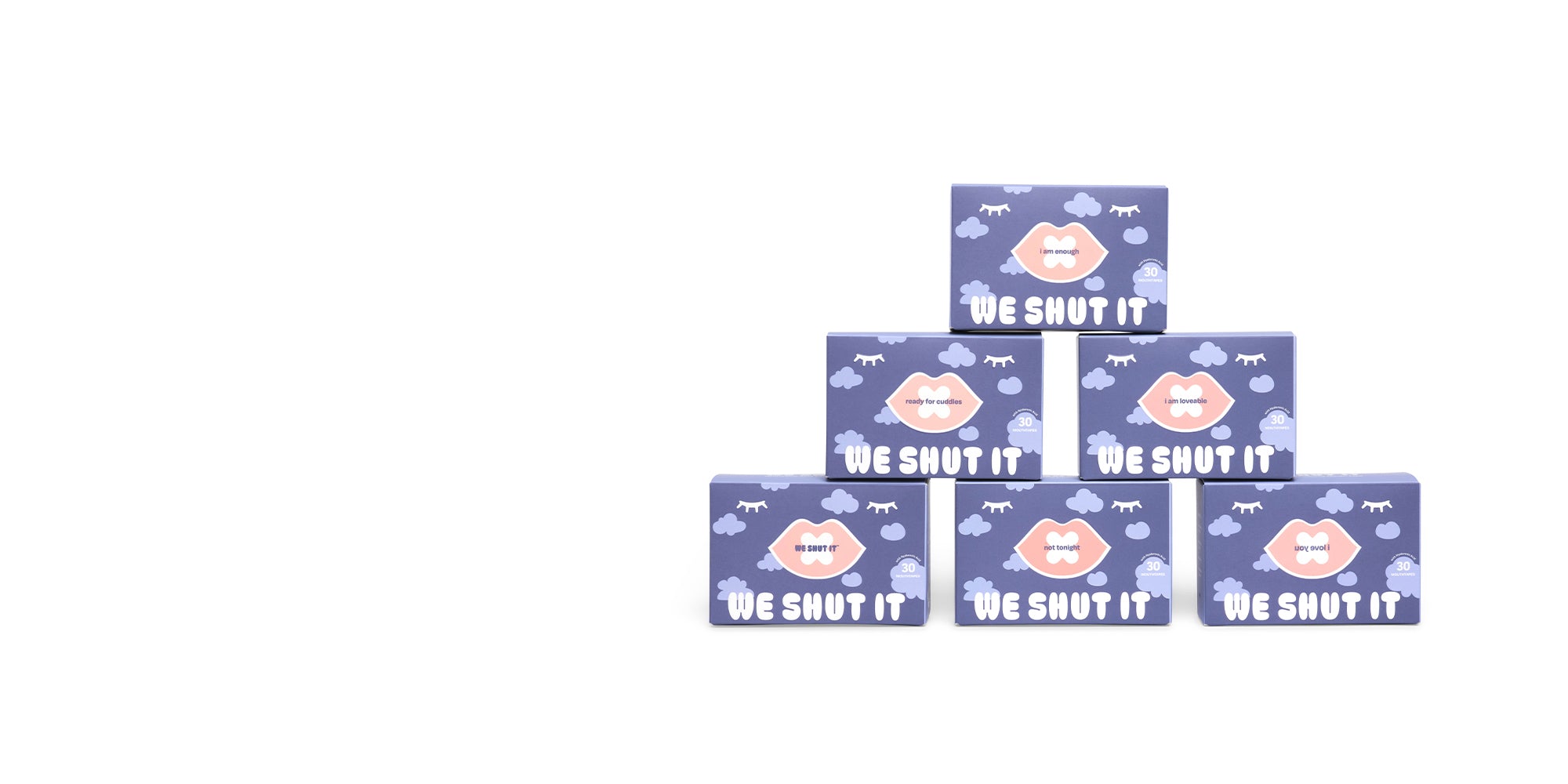 We Shut It Bamboo Fibre mouth tapes stacked on top of each other against a white background.